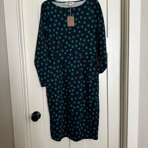 NWT Boden Florrie Long Sleeve Dress in Navy & Green Abstract Dot US size 8 Long